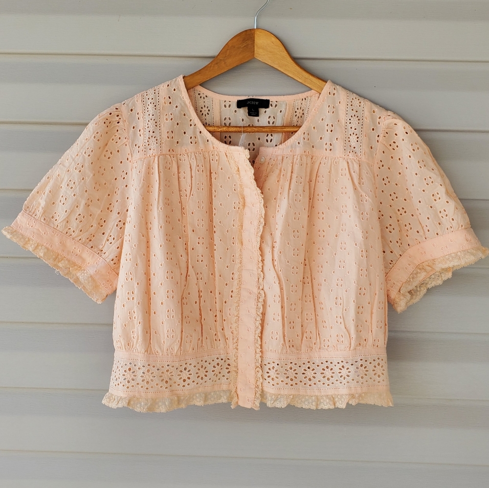 J. Crew Light Peach Eyelet Crop Top